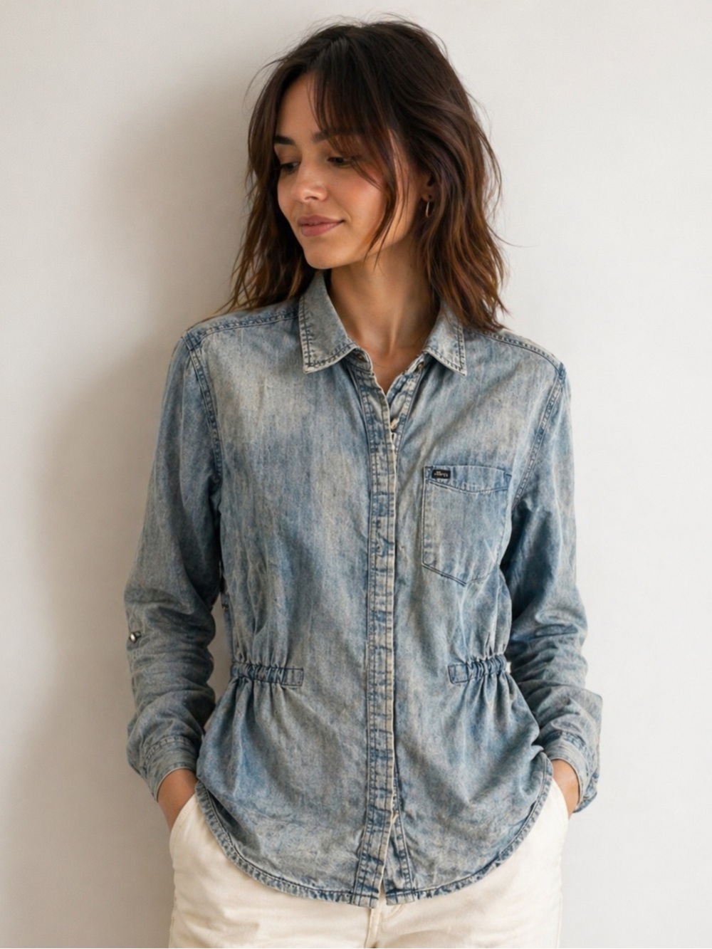 Obey Light Wash Denim Button-Down Shirt medium